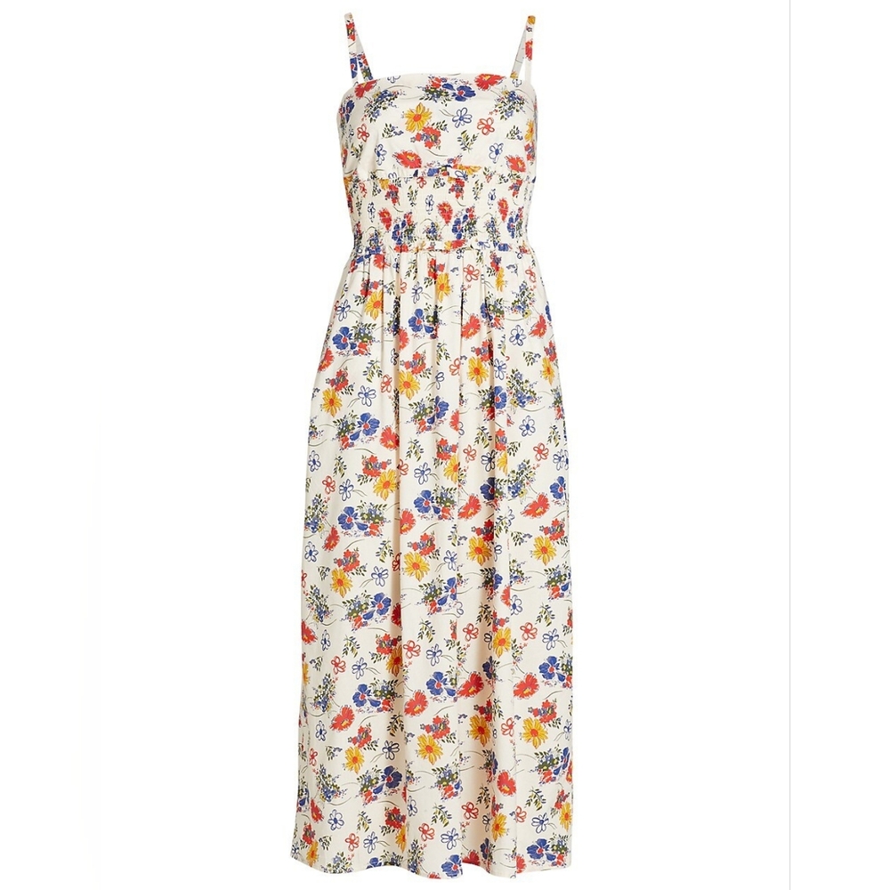 HVN Cotton Maxi Dress Smocked Midi Dress Flower Print 6 Nwot $495